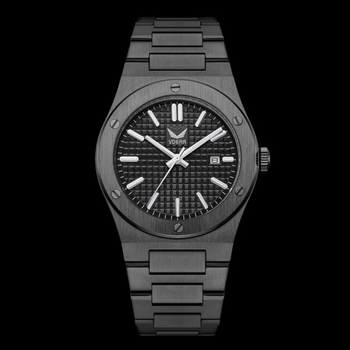 Vdear Men's Ultra-Thin Quartz Watch – Leather Strap & Steel Date, Luminous Hands