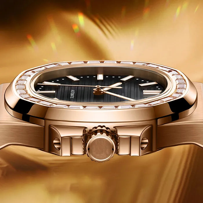 Black Leather Quartz Men Watch, Gents Dress Watch with Crystal Dial